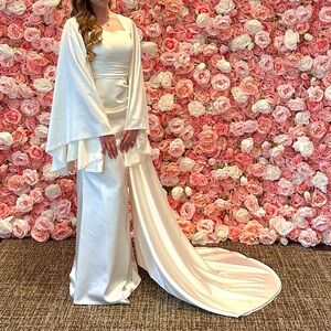 Modest Satin Gown with Side Skirt